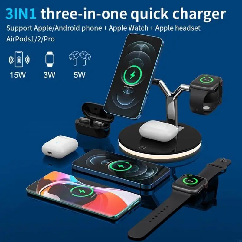 3-in-1 Magnetic Wireless Charger for Phone, Watch & Earbuds