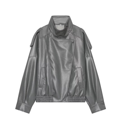 Chaqueta de cuero sintético con cremallera para mujer Guobioziy