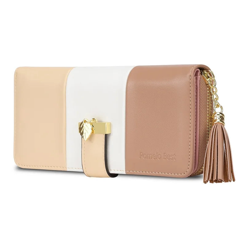 Women's Colour-Block Long Zip Wallet – RFID Blocking, 9 Card Slots, Fits a Phone
