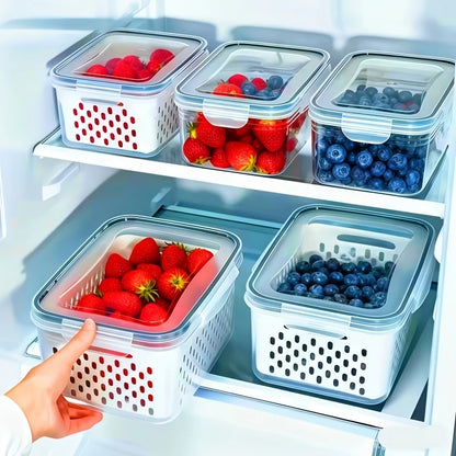 Set di 6 contenitori per frutta e verdura da frigorifero con cestelli forati e coperchi ermetici
