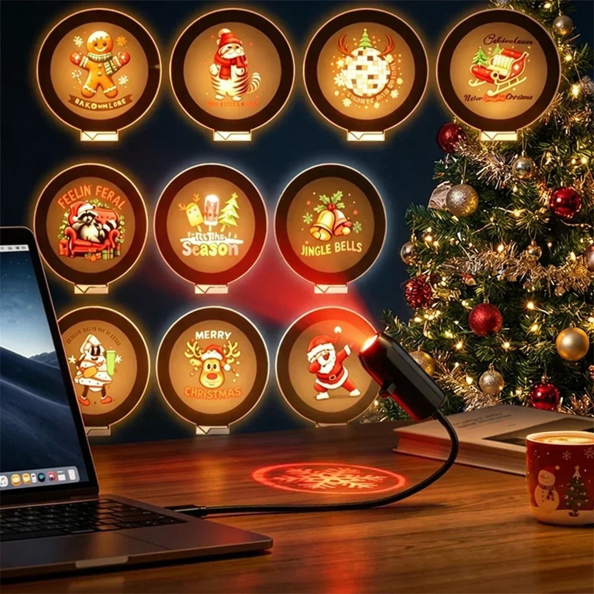 USB Christmas Projector Lamp with Flexible Gooseneck – Car & Desk