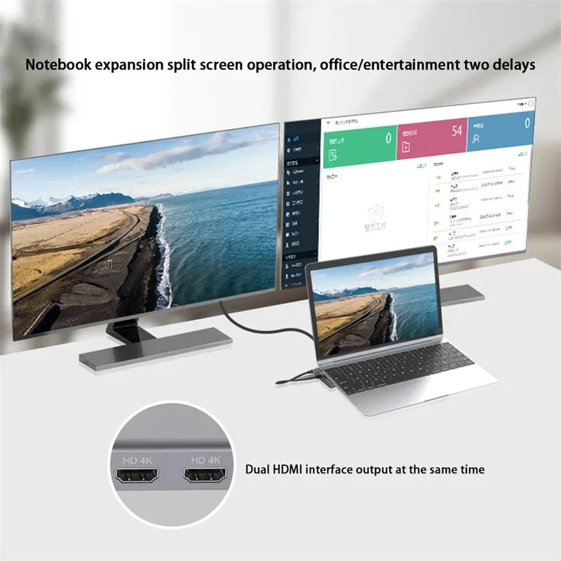 HUB USB C 3.0 Type C Splitter Multi 4K HDMI Monitor RJ45 Ethernet PD Power Adapter Docking Station  Laptop Splitter For Macbook