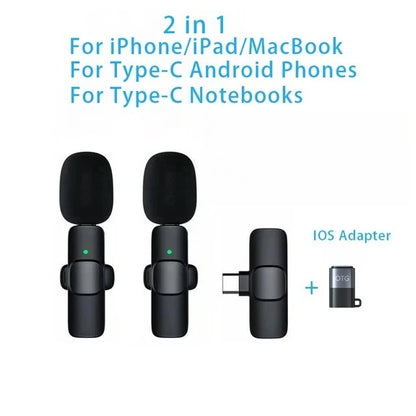 Micrófono Lavalier inalámbrico para iPhone y teléfonos con USB-C – 1 o 2 micrófonos