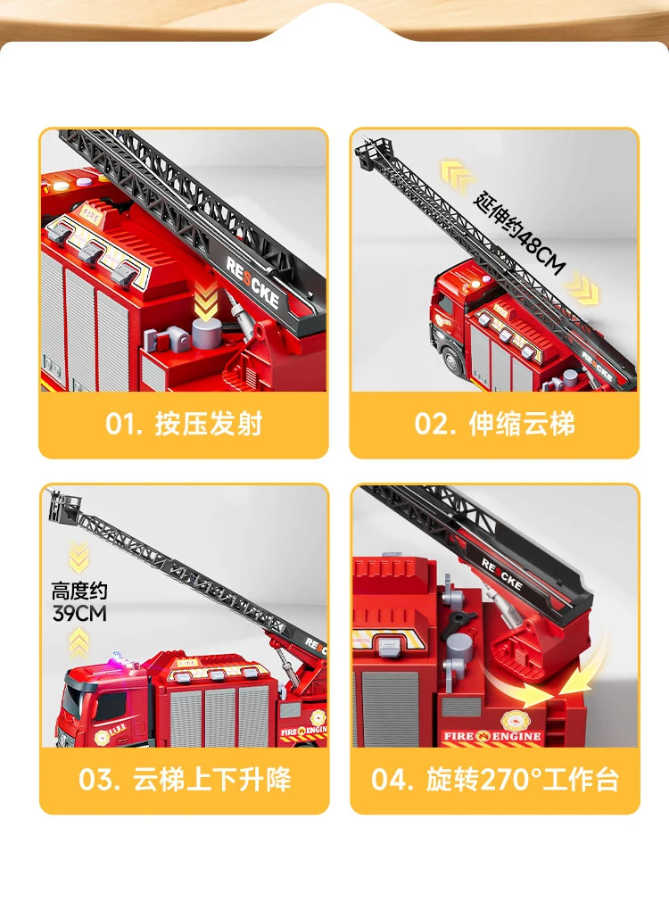 Alloy Fire Truck Toy with Extending Ladder – Transforming Rescue Truck