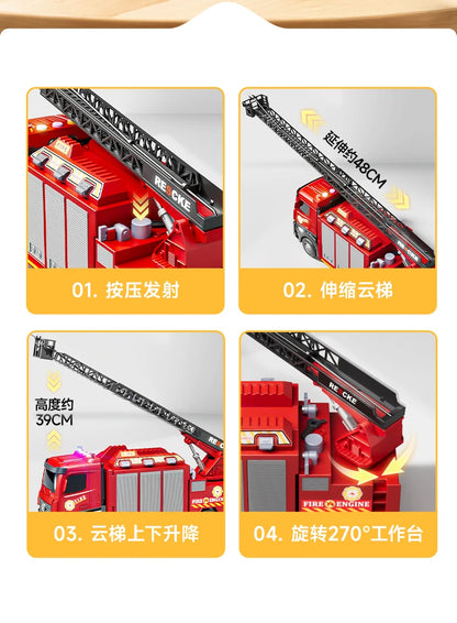 Alloy Fire Truck Toy with Extending Ladder – Transforming Rescue Truck