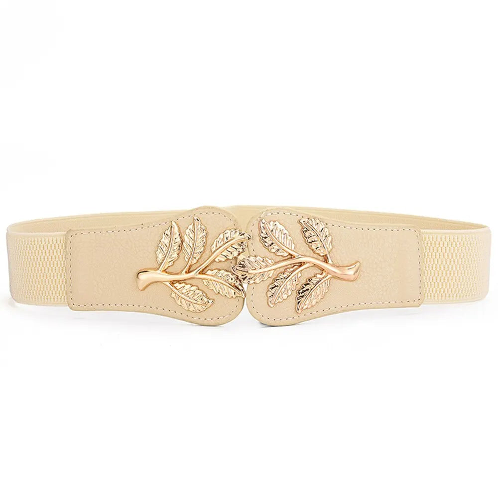 Women's Gold Leaf Elastic Waist Belt – Double Hook Buckle