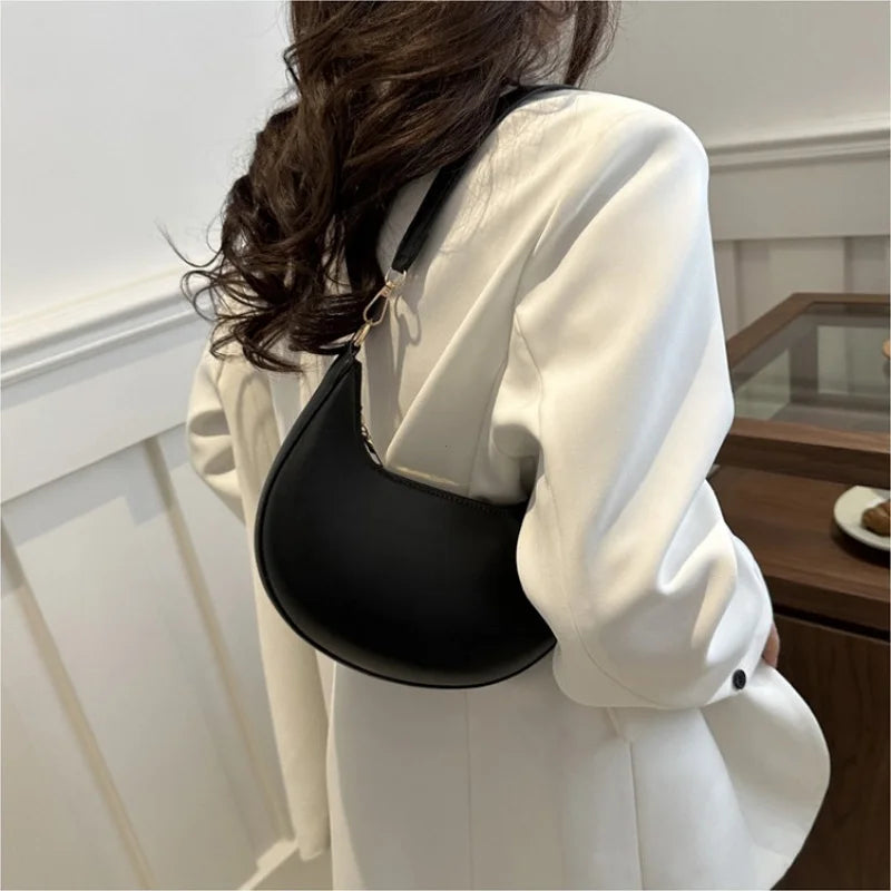 Women's Crescent Moon Shoulder Bag – Soft Vegan Leather Handbag
