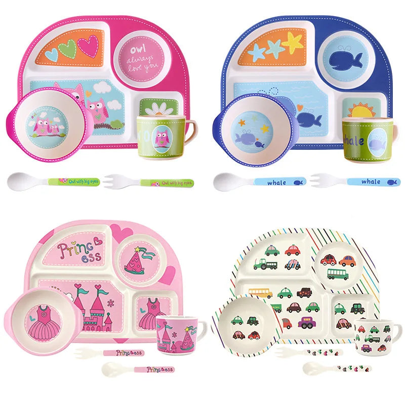 5-Piece Cartoon Bamboo-Fibre Kids' Tableware Set