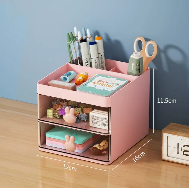 Small Desk Organizer With Drawer, Office Desktop Storage Box, Makeup Organizer, Business Card/Pen/Pencil/Mobile Phone/Stationery