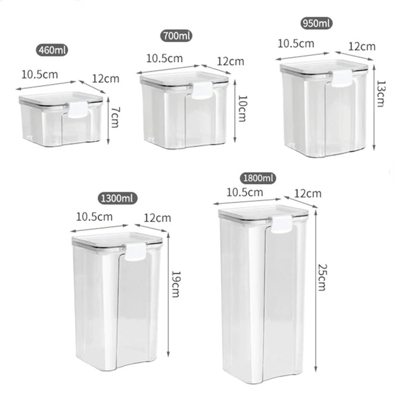 Sealed Kitchen Storage Jars Set – Airtight Plastic Canisters for Grain, Spices & Pantry (460ml–1800ml)