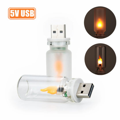 Luce Notturna a LED con Fiamma Tremolante USB in Vetro a Forma di Candela | 5 Stili | Decorazione per Auto, Casa e Laptop