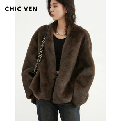 CHIC VEN Damen-Jacke mit lockerem V-Ausschnitt