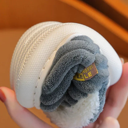 Kids' Striped Plush Slippers – Warm Non-Slip Heel-Wrap House Shoes