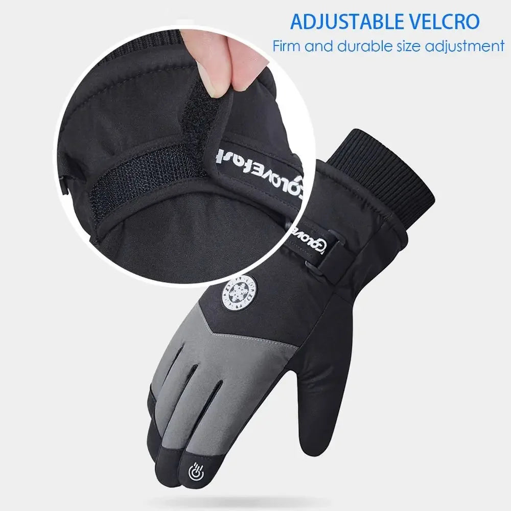 Women's Faux Leather Ski Gloves – Fleece-Lined Touchscreen Snow Gloves