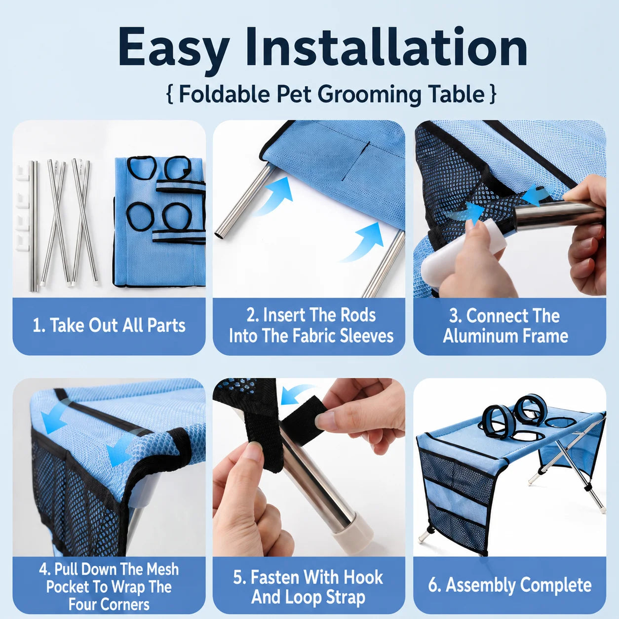 Table de toilettage portable pour animaux de compagnie Station de bain pliable pour chiens Établi de toilettage pour chats Hauteur réglable Outil de coupe de poils et de griffes
