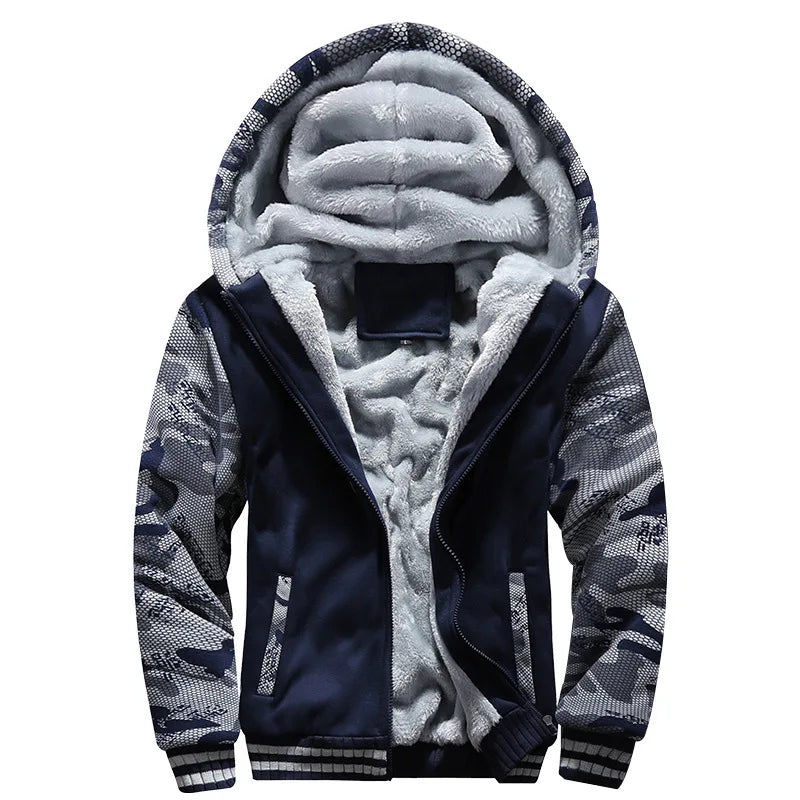 Men's Winter Jackets Thick Warm Jacket Brand Sportswear Coat Pants Solid Color Fleece Zipper Hooded Long Sleeved Male Outerwear