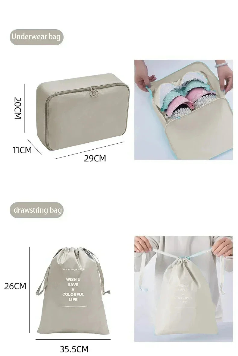 7/8/9/10 Pcs Set Travel Organizer Storage Bags Suitcase Packing Cubes Cases Portable Wardrobe Luggage Clothes Shoe Pouch Fold