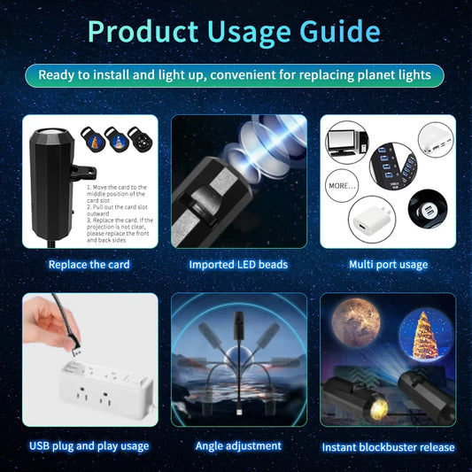 USB Projector Night Light – Christmas, Halloween & Planet Film Discs