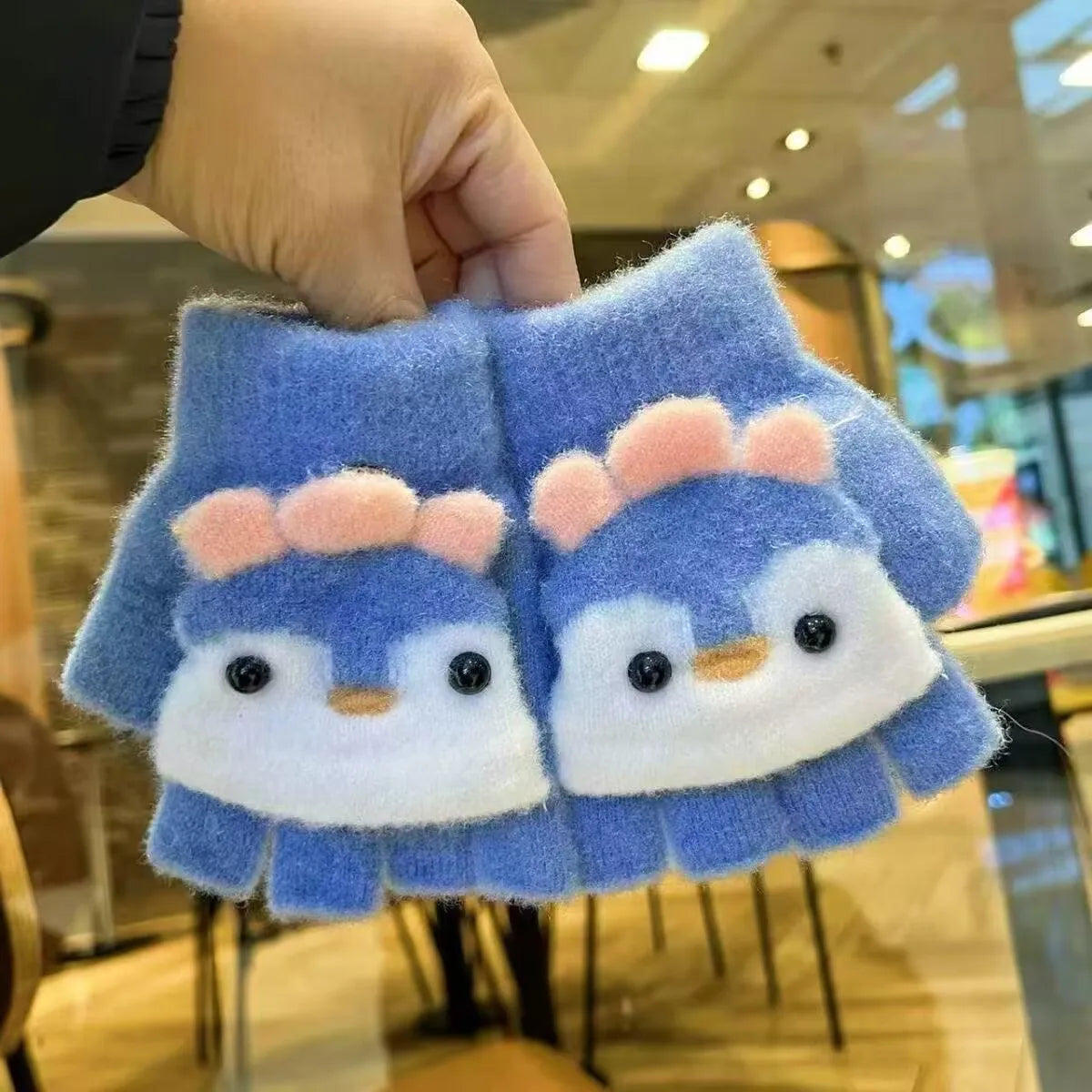 Kids' Penguin Flip-Top Mittens – Half-Finger Winter Gloves (Ages 2–6)