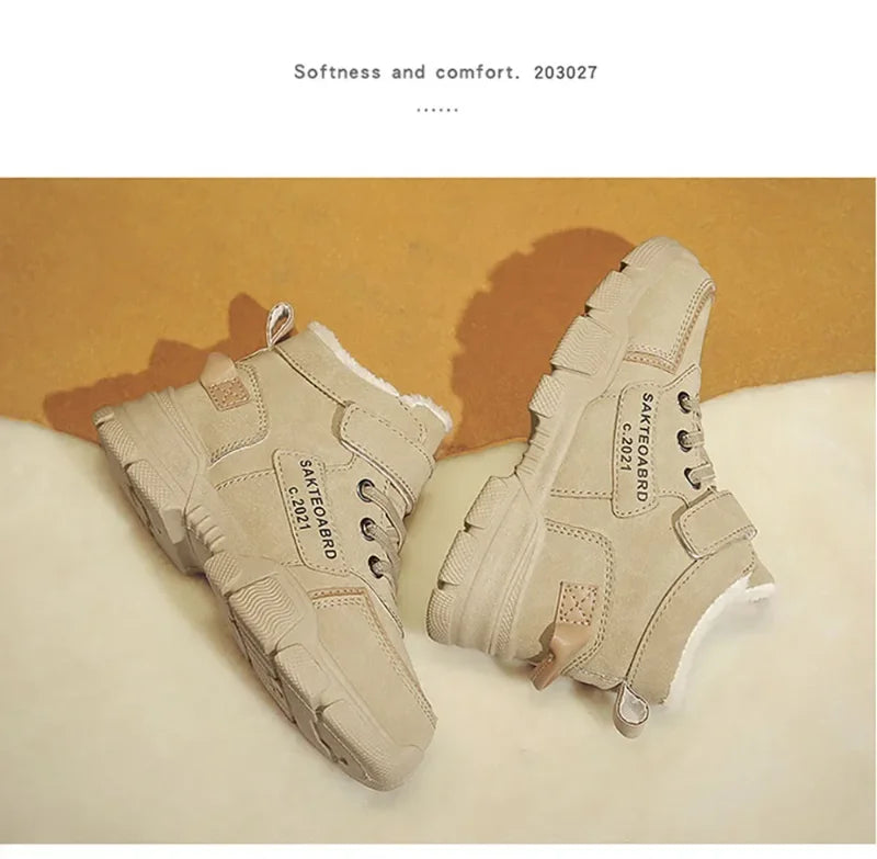 Kids' Plush-Lined Winter Boots – Platform Sole & Easy Strap