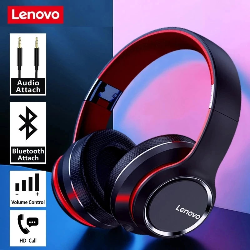 Lenovo HD200 Foldable Bluetooth Headphones – Over-Ear Wireless Headset with Mic