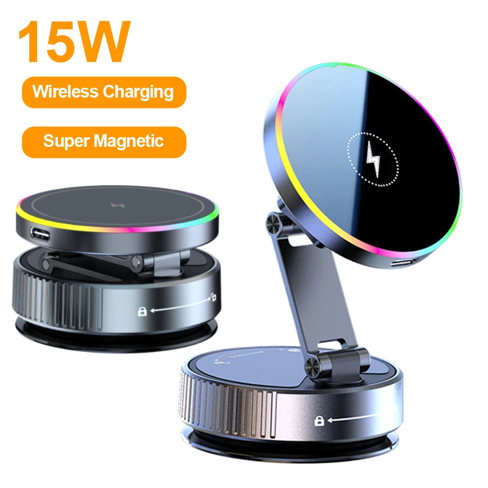 15W RGB Wireless Car Charger & 360° Phone Holder