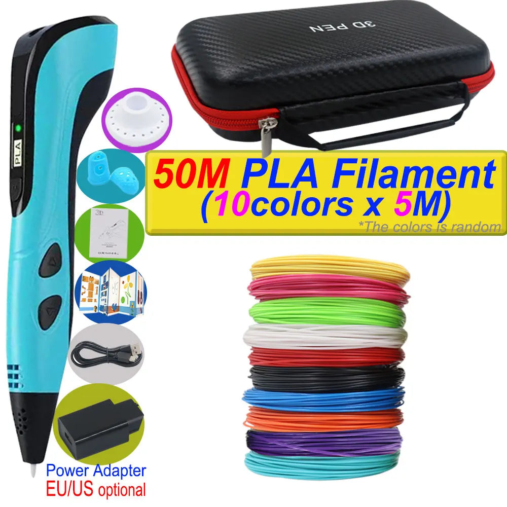 Penna 3D per bambini – Display LCD, velocità regolabile e kit con filamento PLA e custodia