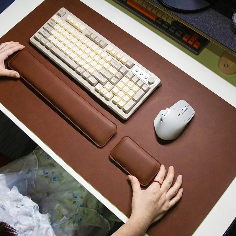 Large PU Leather Desk Mat with Keyboard Wrist Rest & Mouse Wrist Pad, Non-Slip Extended Pad for Office Gaming Desktop