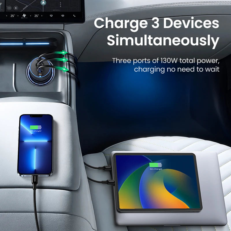 UGREEN 130W 3-Port USB-C Car Charger