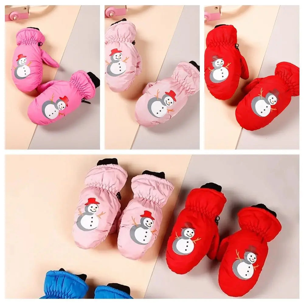 Kids' Snowman Snow Mittens with Anti-Loss Buckle (Ages 2–5)