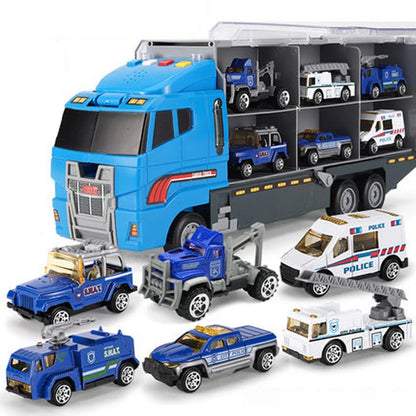 Light-Up Container Truck Toy Set – Carrier with 6 Mini Die-Cast Cars