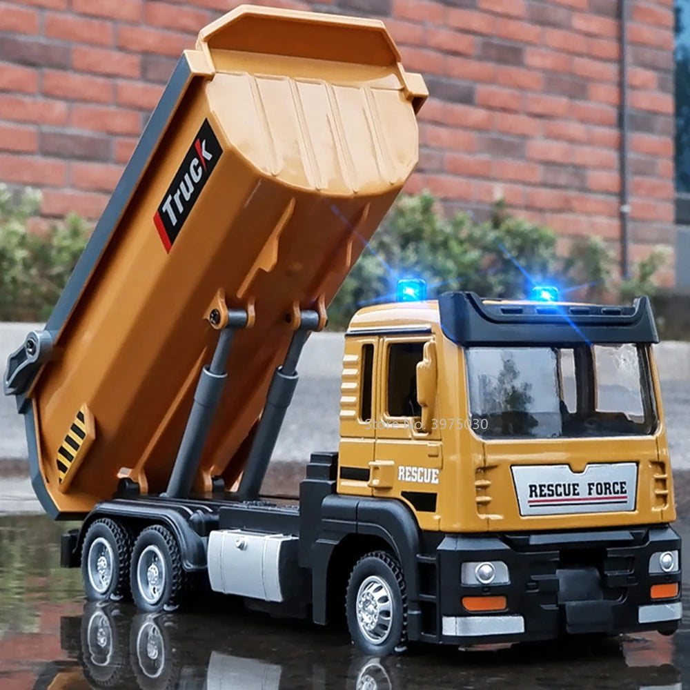1:50 Die-Cast Dump Truck – Pull-Back Toy with Lights & Sounds