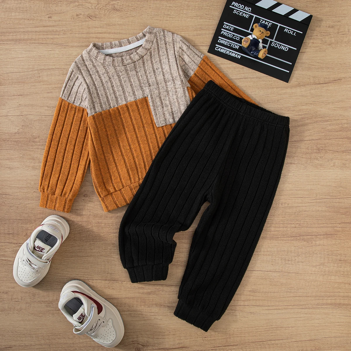 Boys' Colour Block Sweater & Pants Set - Long Sleeve Winter Outfit, Sizes 90-130