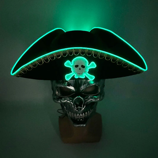 LED Light-Up Pirate Captain Hat - Glowing Tricorn Costume Hat for Halloween & Parties