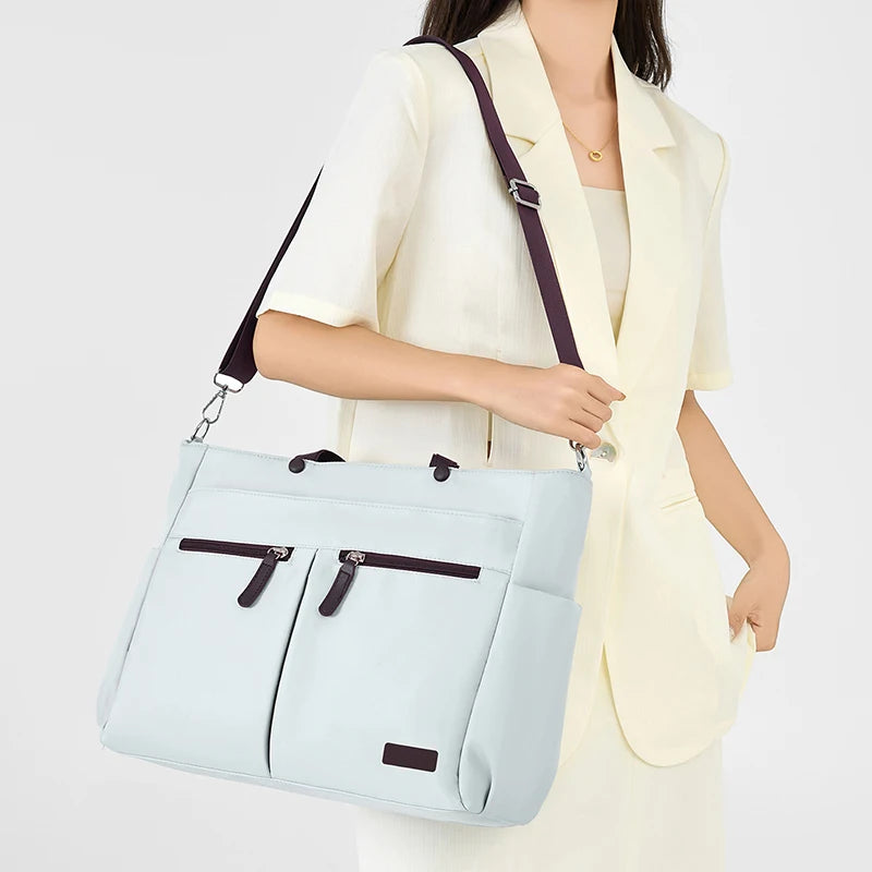 Women's Nylon Laptop Shoulder Bag - Lightweight Commuter Briefcase with Dual Pockets