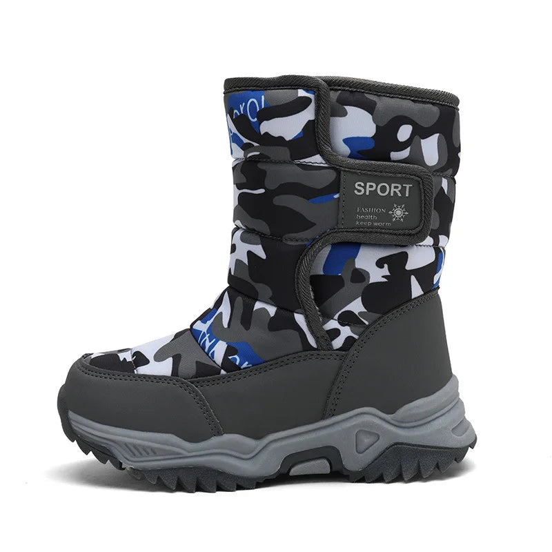 Kids' Plush-Lined Hook-and-Loop Winter Ankle Boots