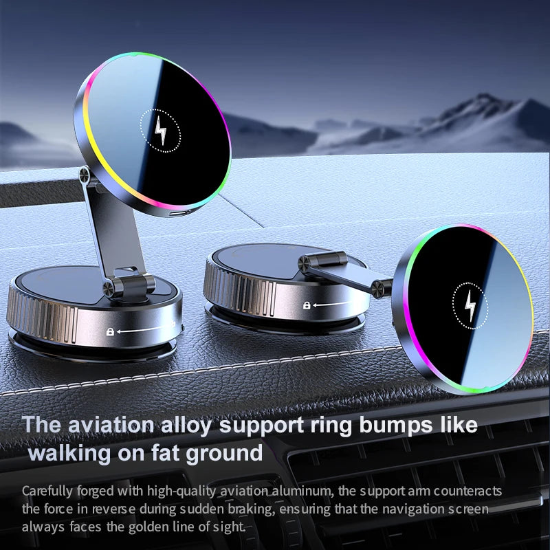15W RGB Wireless Car Charger & 360° Phone Holder
