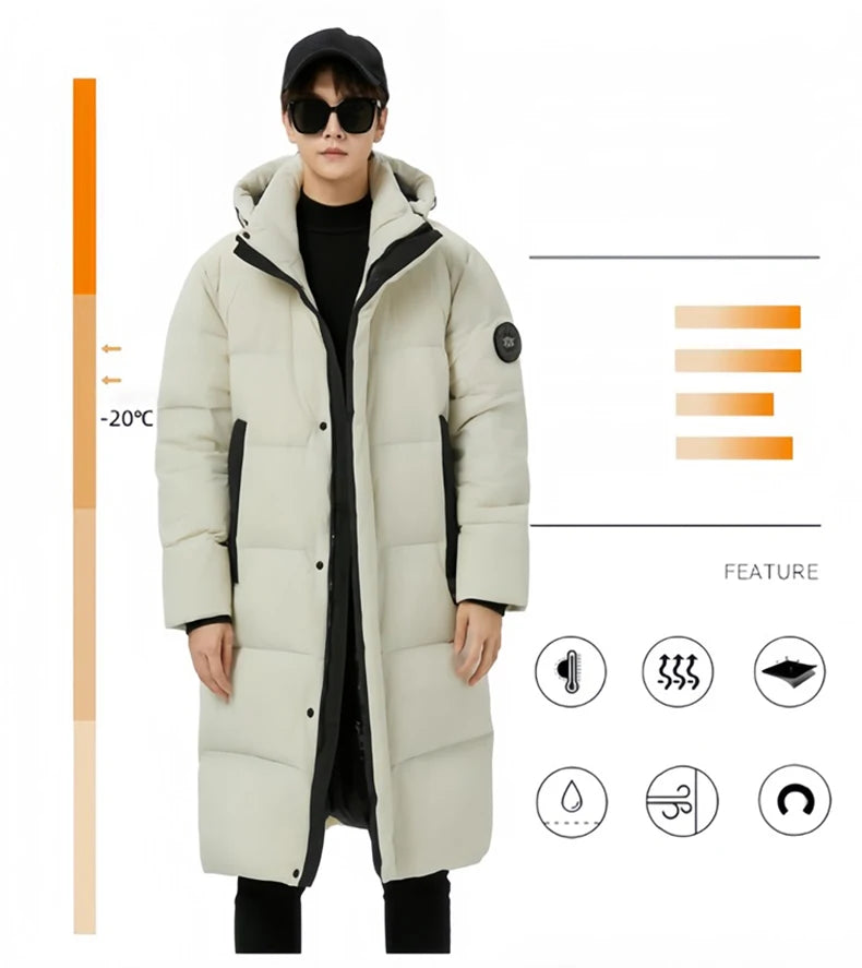 Winter Long Down Jacket Women Windbreaker Jacket Fashion Couple Down Coat Warm Hooded Thick Winter Windproof Waterproof Men Coat