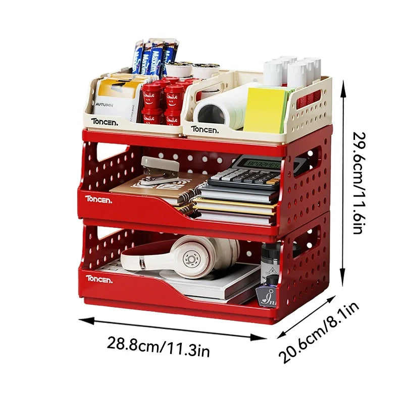 Stylish & Sturdy 3-Tier Desk Organizer with 2 Large + 2 Small Compartments – Stackable Office Storage Box