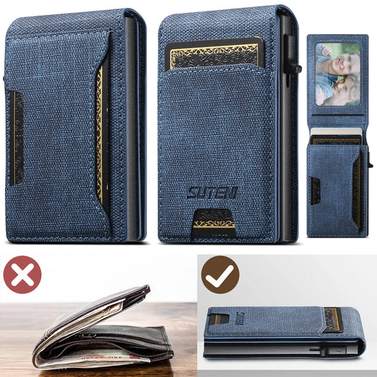 Push-Out Card Holder Wallet – Slim Faux Leather, Holds up to 12 Cards