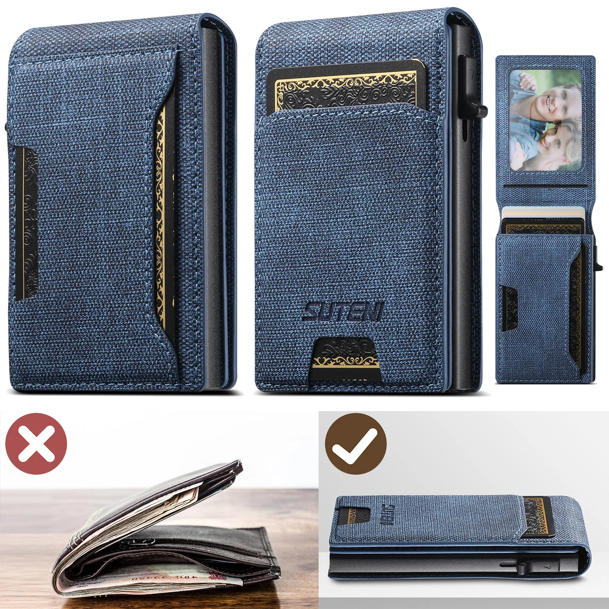 Push-Out Card Holder Wallet – Slim Faux Leather, Holds up to 12 Cards