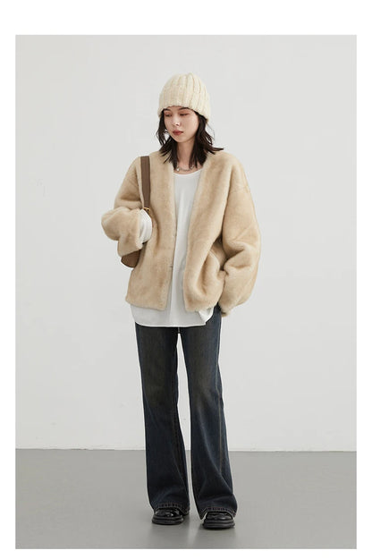CHIC VEN Damen-Jacke mit lockerem V-Ausschnitt