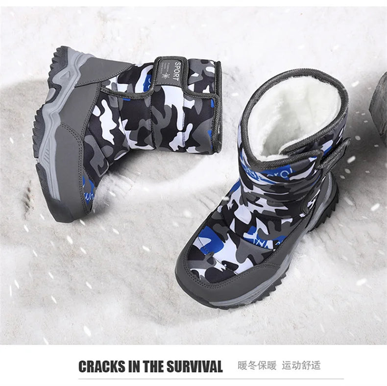 Kids' Plush-Lined Hook-and-Loop Winter Ankle Boots