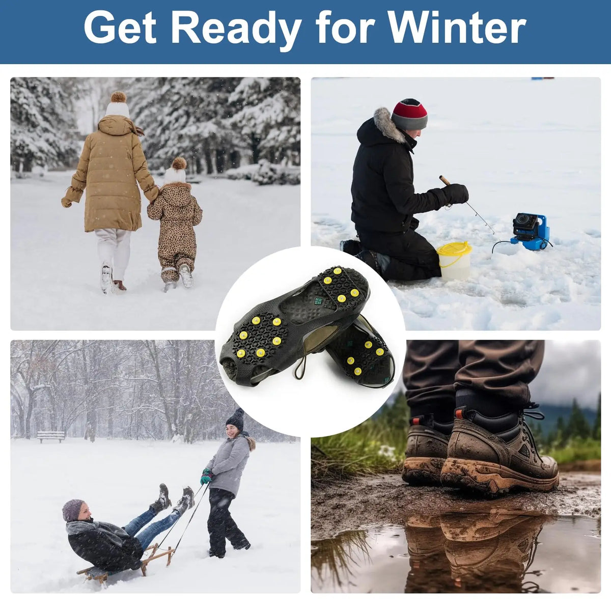 Ice Cleats for Shoes & Boots – 10-Stud Anti-Slip Snow Grips
