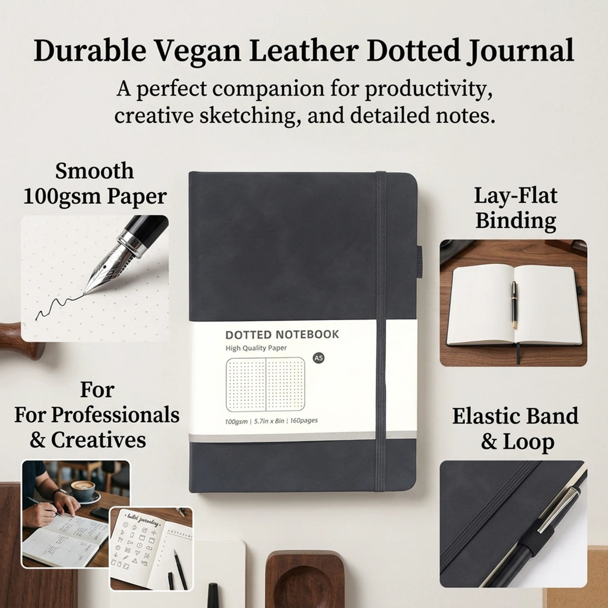 A5 Hardcover Notebook Macaron Colors Business Planner with Elastic Band Dot Grid and Lined Pages Portable Durable for School