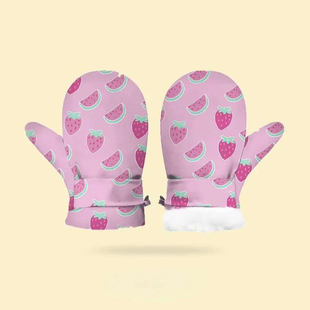 Kids' Printed Fleece-Lined Snow Mittens with Anti-Lost Clip