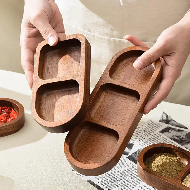 Solid Wood Divided Condiment & Snack Tray