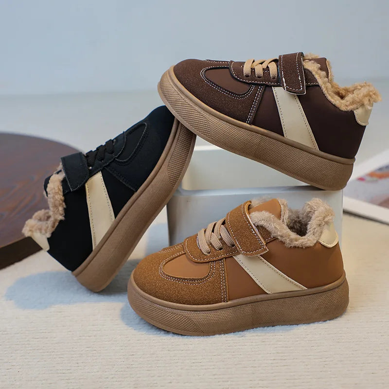Kids' Plush-Lined Hook-and-Loop Winter Shoes