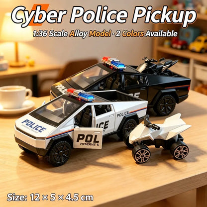 1:36 Police Pickup Die-Cast Toy with Mini ATV – Pull-Back Model