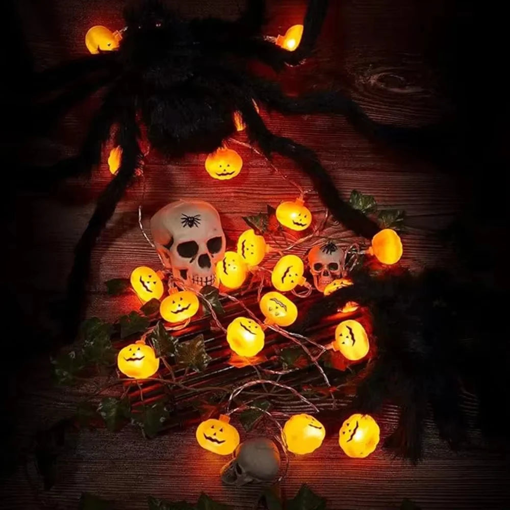 Jack-O'-Lantern Pumpkin LED String Lights – Battery Powered Halloween Decor